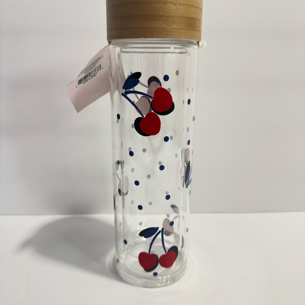 Kate Spade Vintage Cherry Dot Glass Hydration Water Bottle 15 oz